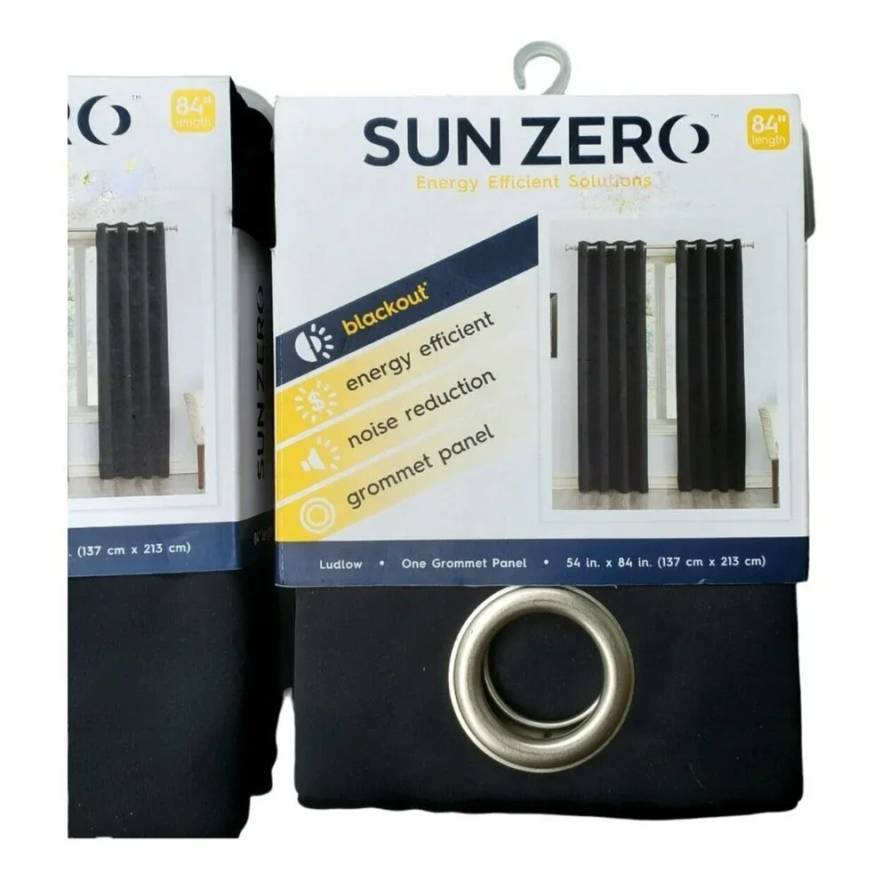 2 New Sun Zero Blackout Panels Window Curtain Black Ludlow Grommet Drape 54 x 84
